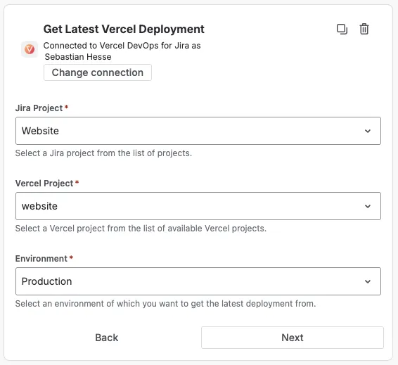 Configuring the Get Latest Vercel Deployment action