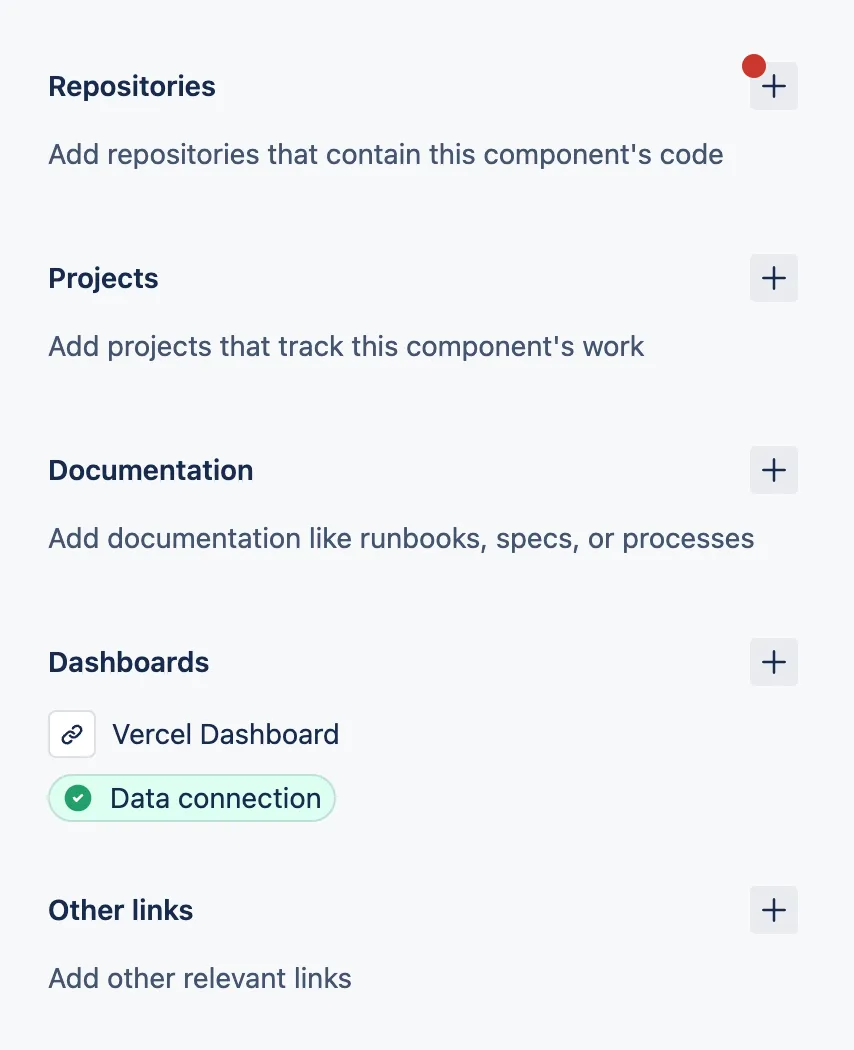 Component sidebar showing a successful data connection label