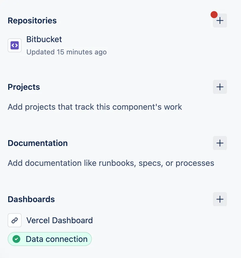 Component sidebar with repository and dashboard links added by the app