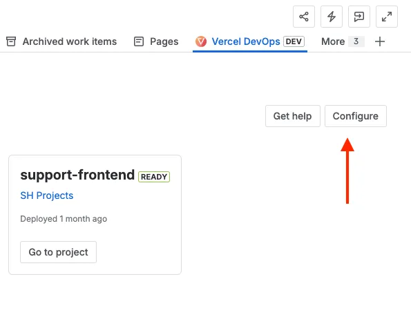 Click 'Configure' to open the project settings page of the app