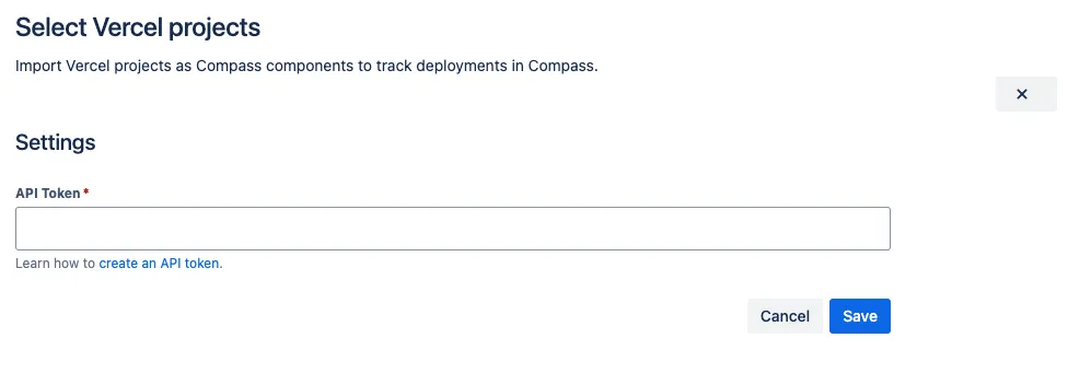 Settings view with an input field to enter a new API token